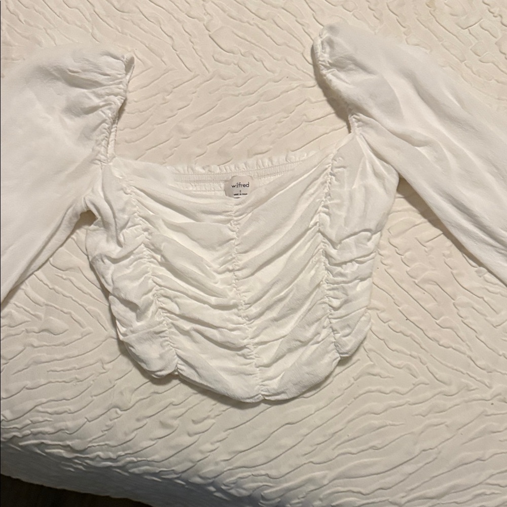 Wilfred White Ruched Long Sleeve Blouse